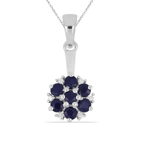 BUY STERLING SILVER NATURAL BLUE SAPPHIRE GEMSTONE CLUSTER PENDANT